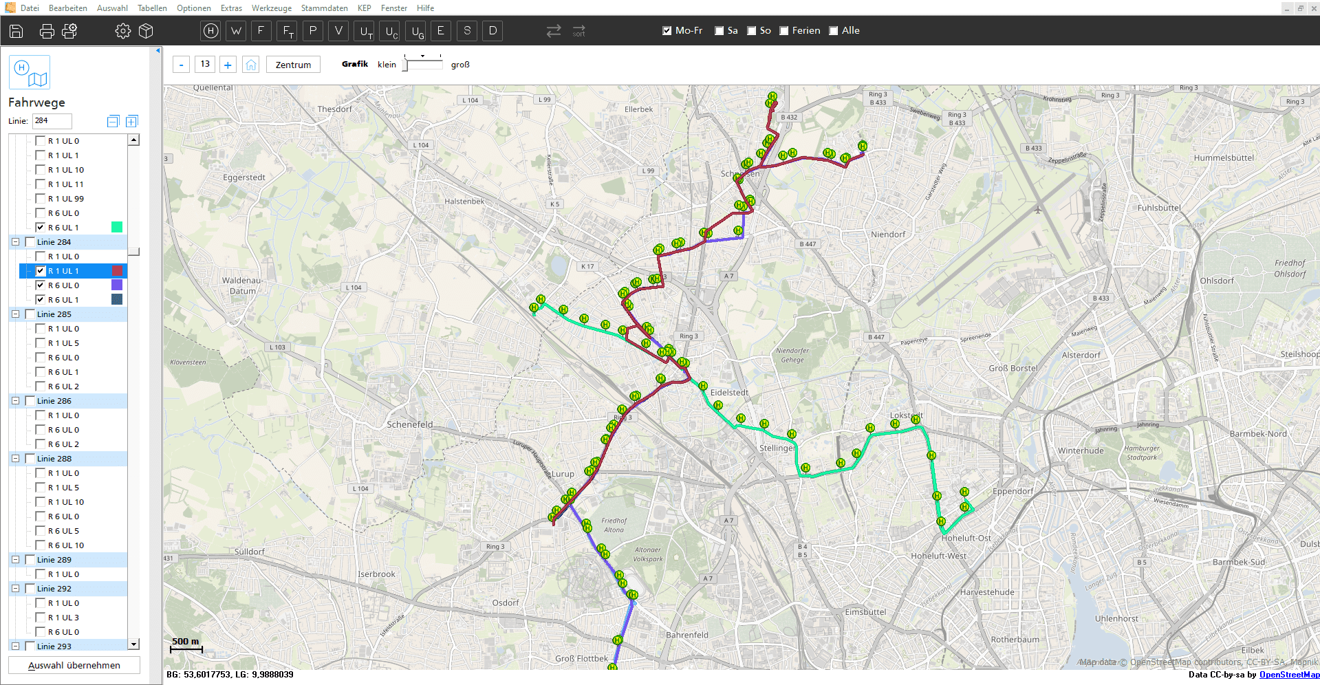 planB übergreifende Fahrweganzeigekarte